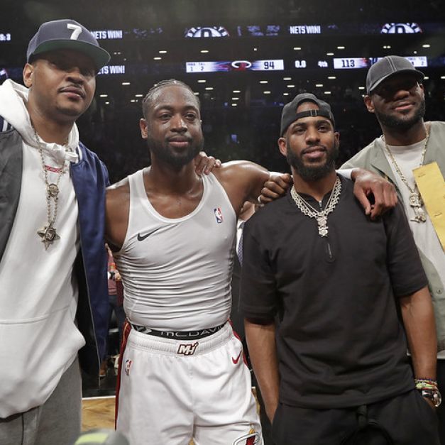 （右起）LeBron James、Chris Paul、Dwyane Wade、Carmelo Anthony。（達志影像資料照）