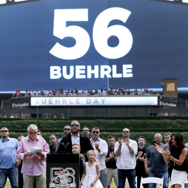 Mark Buehrle參加背號退休儀式。（達志影像）