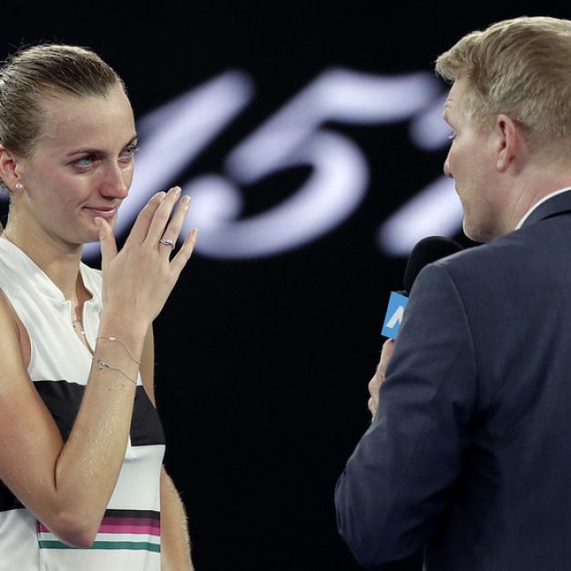 Kvitova晉級4強後忍不住淚灑賽場。（達志影像）